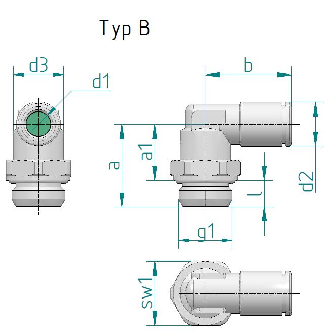 Schlauchanschlussstück Edelstahl Typ B M5: d1=4