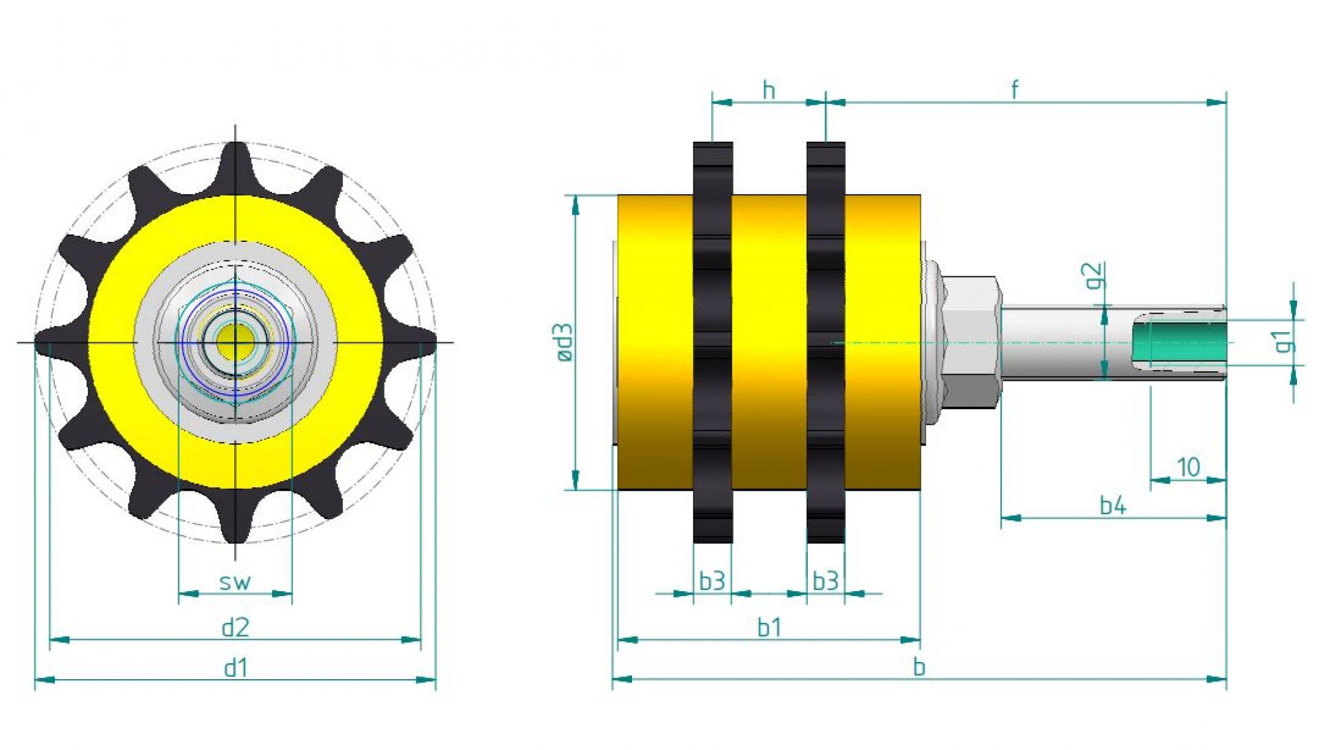 Sprocket duplex Model Axis DIN 81871 / 81881 08B2