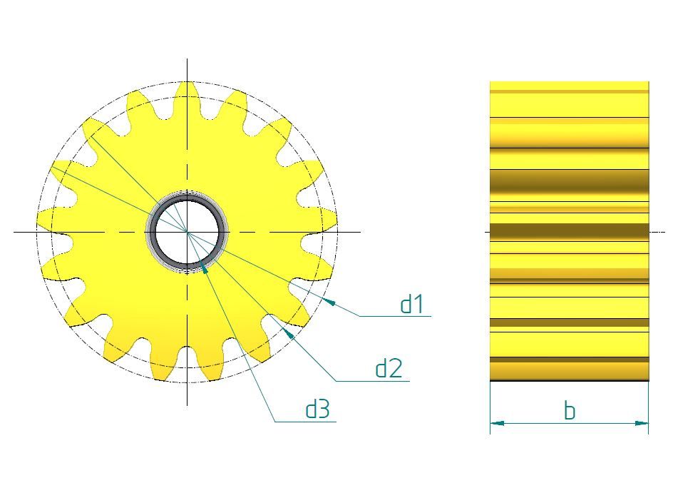 Lubrication pinions Gearing straight Module 1.5